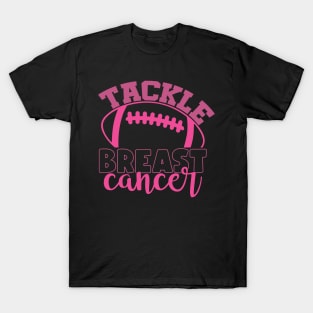 Tackle Breast Cancer Football Sport Awareness Support Pink Ribbon T-Shirt